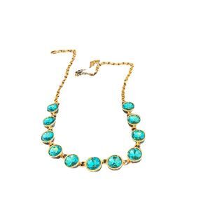 Fashion Necklace Gold Tone With Round Blue Rhinestone Adjustable Length
